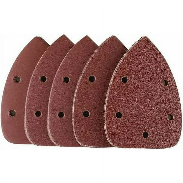 Paquete de 50 hojas de lija, papel de lija, 5 agujeros, 90 x 140 mm, triángulos de lijado, 10 x grano 40/60/80/120/240, para lijadora triangular Black and Decker