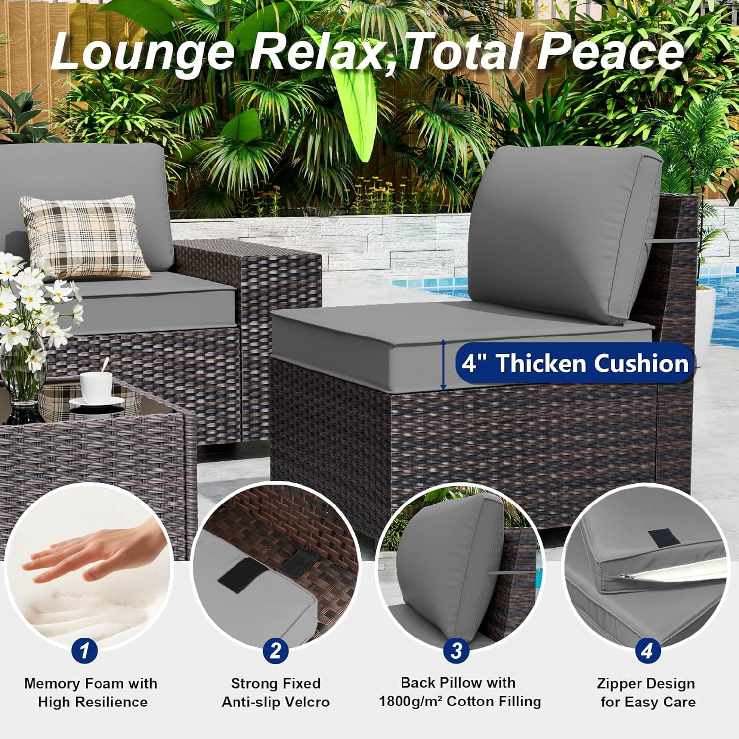 ASJMR 7 Pieces Wicker Patio Furniture Set With Gas Fire Pit Table,Outdoor Rattan Sectional Sofa Conversation Set With Cushions & Coffee Table,Gray
