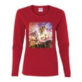 thumbnail image 2 of Unicorn Fanstasy Rainbow Castle Female Graphic Long Sleeve T-Shirt, Red, Small, 2 of 3
