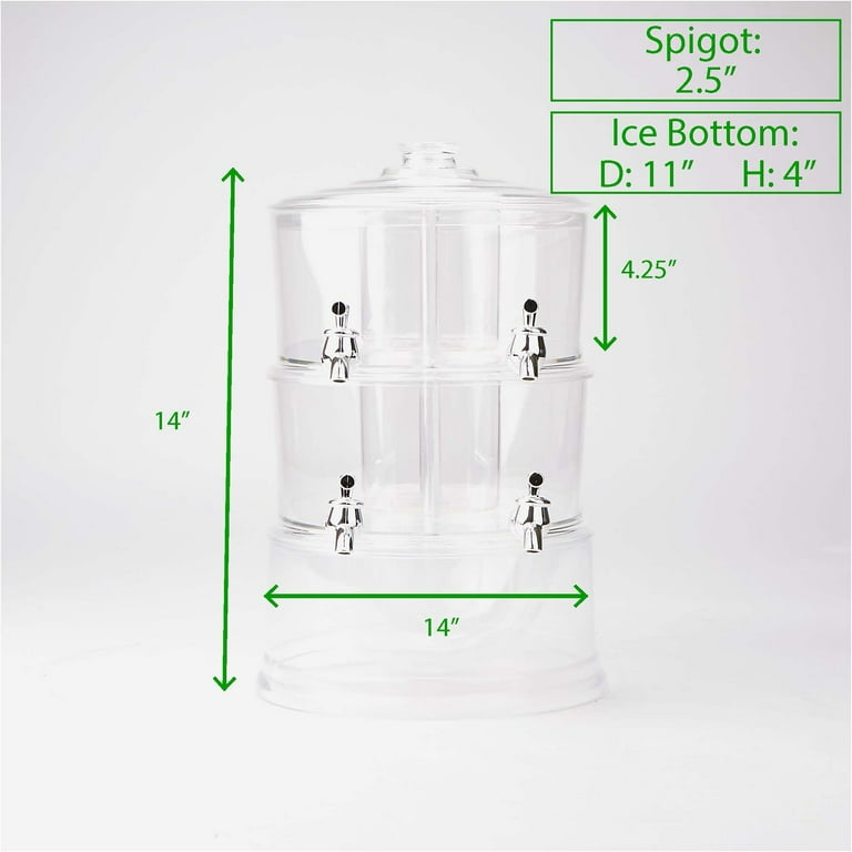 3-Tier Beverage Dispenser-Stackable Layers with Spigots & Ice