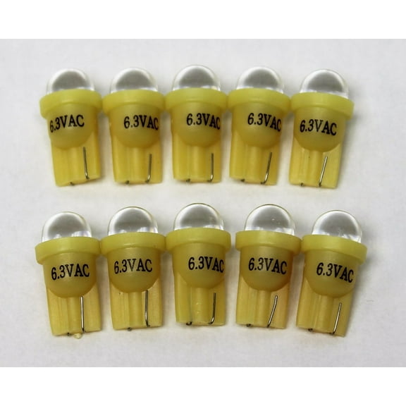 10 Pack Pinball replacement bulb LED 6.3 volt AC, 555 clear wedge base T10 Cool Yellow Short
