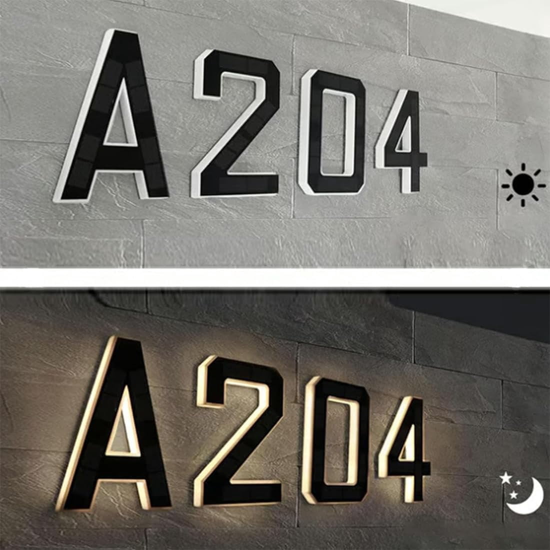 Solar-Powered Outdoor House Number Light, 9 Inch Lighted Address Sign with Auto On/Off Sensor, Waterproof LED House Numbers for Outside, Modern Black Exterior Illuminated Numbers