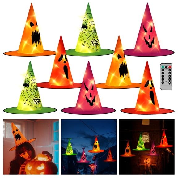 8 Halloween Hanging Light-Emitting Witch Hat Decorative Lights, Operated