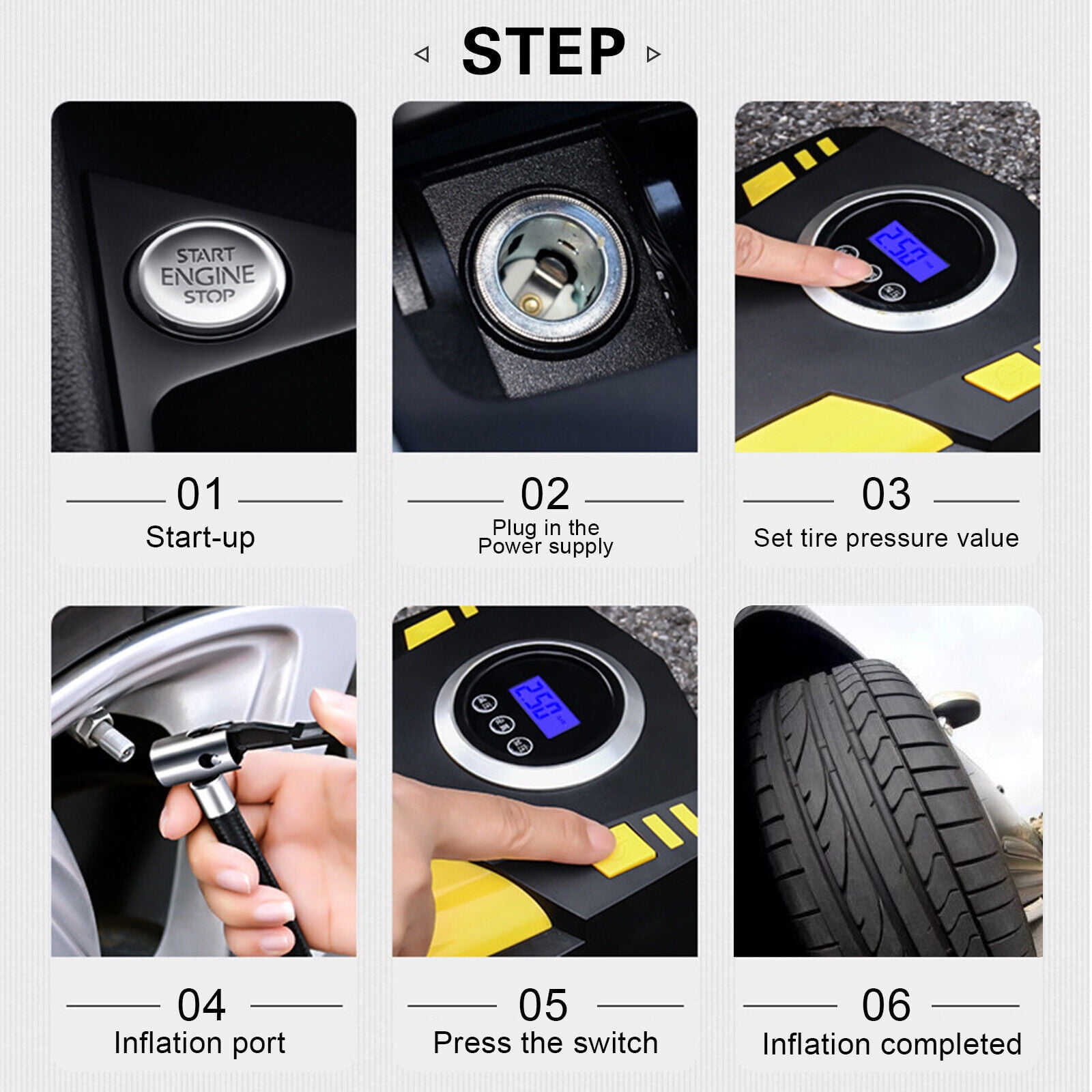Tire Inflator Air Compressor,Dfito Portable Car Air Pump with Digital Pressure Gauge, 12V 150 Psi Cordless, Bright LED Light
