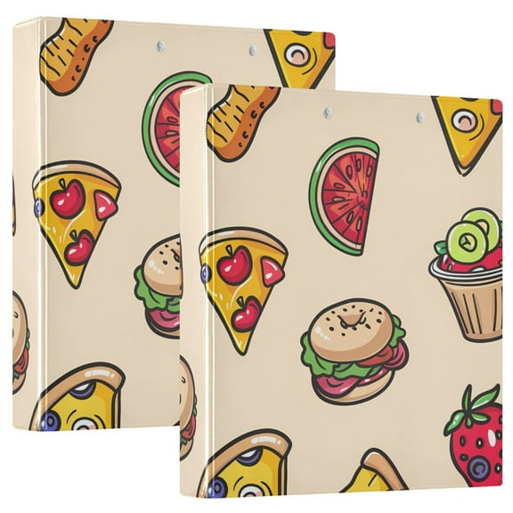 Pizza Burger Strawberry Watermelon Hardcover 3 Ring Binder 1.5” Round Rings Letter Size Paper Pockets for School Office Supplies