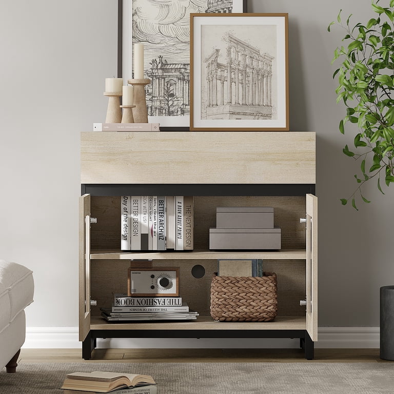 metal and glass dresser Engineered Wood Dresser, Metal Base, Tempered Glass Doors, Beige, Modern, Adjustable Shelf, Non-slip Mat
