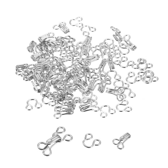 60pcs Sewing Hooks and Eyes Closure, 14.5mm Bra Hooks Clothing Fastener, Bra Sew Closure Replacement, Silver