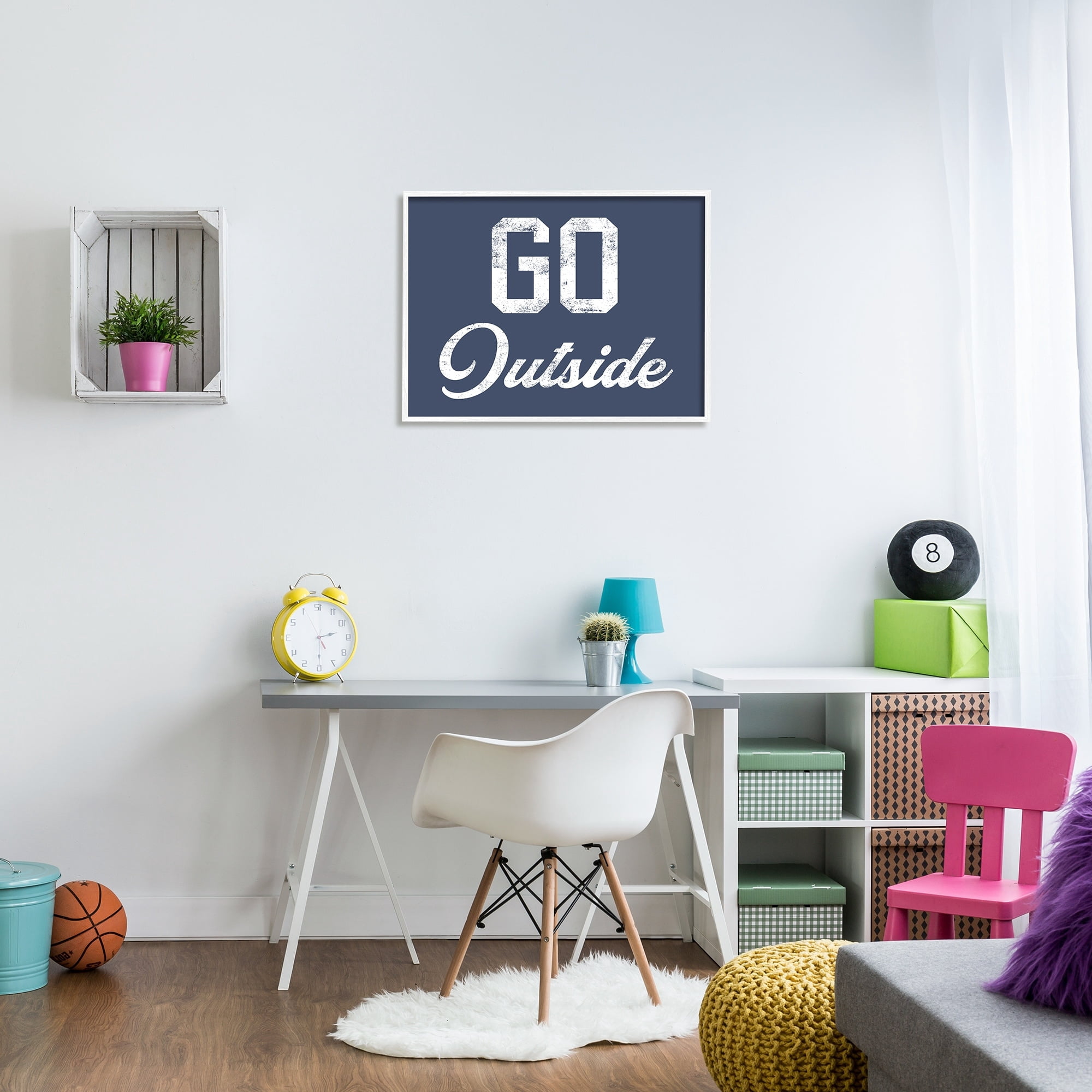 Stupell Industries Go Outside Kids Vintage Text Phrase Design Graphic Art White Framed Art Print Wall Art, Design by Daphne Polselli