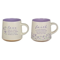 Christian Art Gifts Novelty Floral Ceramic Coffee & Tea Mug Set for Women: Faith & Love w/Encouraging Scripture, Microwave/Dishwasher Safe w/Clay Base - Set of 2 Large 14 oz. Cups, Lilac Purple/White