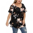 thumbnail image 3 of URMAGIC Women Short-sleeved T-shirt V-neck Button Blouse Floral Plus Size Tunics Tops, 3 of 4