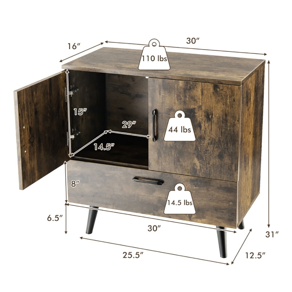 Finihen Storage Cabinet, Mid Century Storage Cabinet with 2 Doors and 1 Pull-out Drawer, Cabinet for Living Room, Entryway, Rustic Brown
