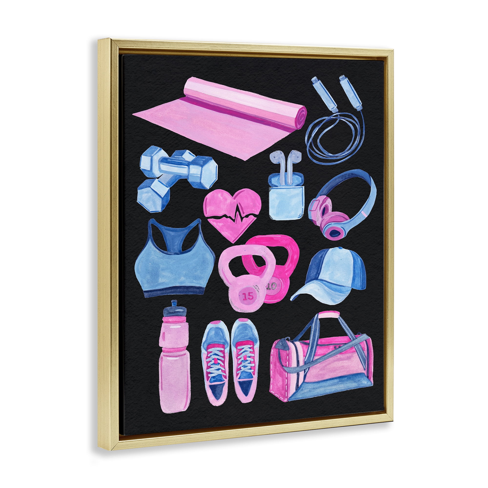 Stupell Industries Bold Workout & Exercise Sports Painting Gold Floater Framed Canvas Art Print Wall Art, 25 x 31