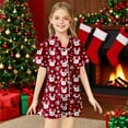 thumbnail image 2 of Weebloom Girls Christmas Pajamas Xmas Printed Silk Short Sleeved 2-13 Years Girls Pajamas Sleepwear Red 10-11 Years, 2 of 4