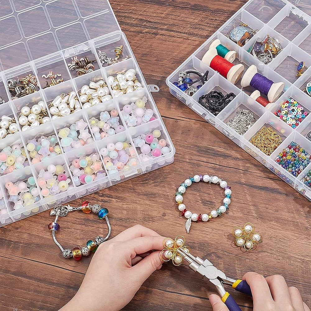 3PCS 28 Grids Plastic Storage Box Jewellery Box Compartment Organizer Earring Storage Containers Clear Plastic Bead Case(11.2x7.9x1.2Inch)DIY