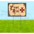 thumbnail image 1 of Medieval Fair First Aid Red Scroll (18" x 24") Yard Sign, Includes Metal Step Stake, 1 of 6