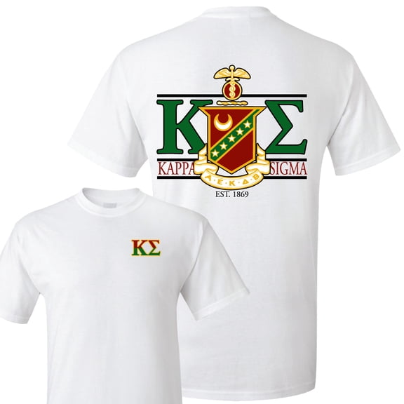 Kappa Sigma Standard T-Shirt - Crest and Greek Letter Back Imprint ? White & Sport Gray