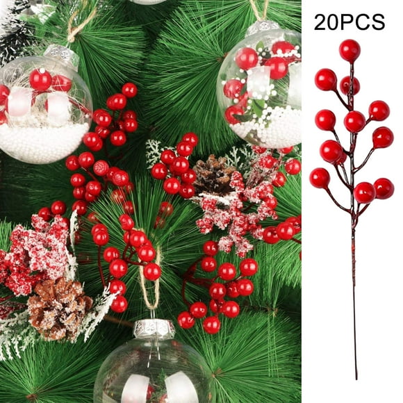 Décor Floral 20 Pcs Piques aux Baies Rouges pour Bricolage de Vacances Mariage Maison Décoration Améliorant les Arrangements Saisonniers