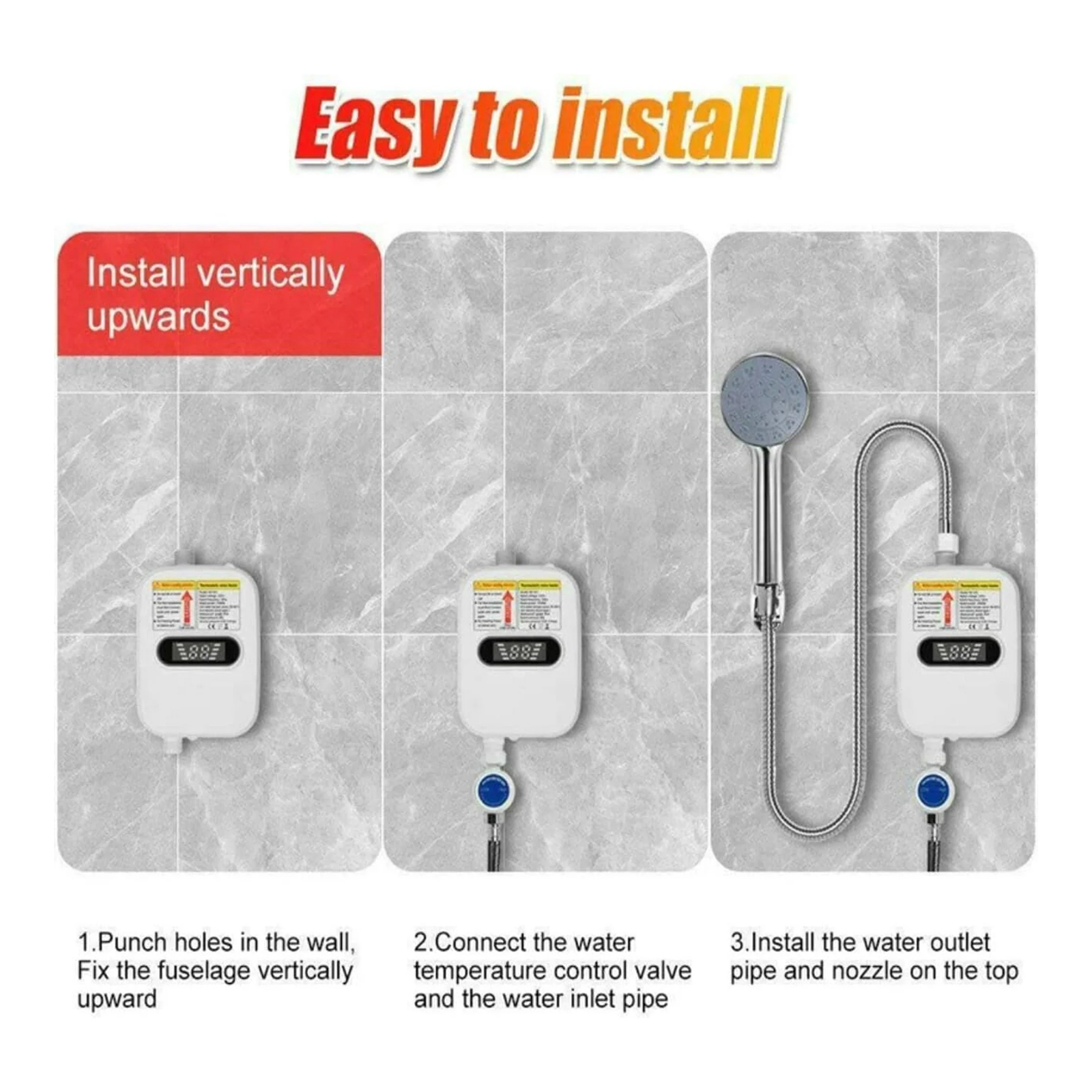 Electric Tankless Water Heater with Shower Head Set, 3500W Portable Electric Instant Hot Water Heater for Shower, LCD Display On Demand Mini Water Heater for Kitchen, Bathroom, Camping & RV