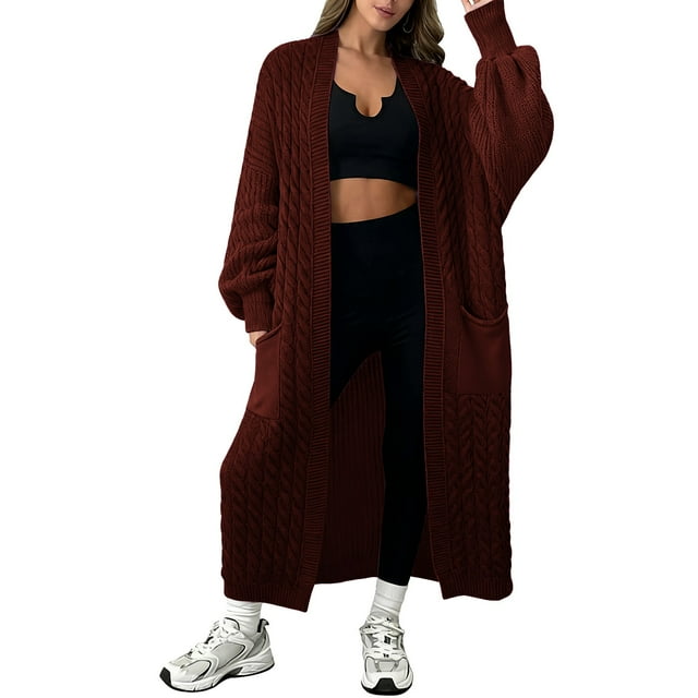 Comdrip Long Cardigans for Women! Long Cardigans for Women Open Front Cable Knit Cardigan Open Front Oversized Draped Sweater Outerwear Fall Cardigans for Women Coffee S