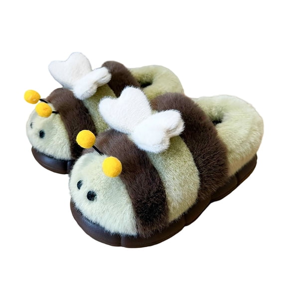 Wdhugt Women'S Fluffy Bee Slippers For Home Indoor Outdoor Wear Soft Low Cut Plush Lined Cute House Shoes Polyester Spandex Material Coffee Us Size 7.5