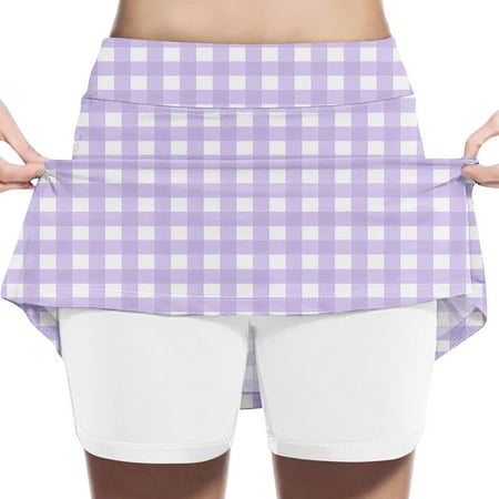 fnnxnal Little Girls 6T Purple Gingham Skort - Built-in Shorts High-Waisted Stretchy Breathable Athleisure