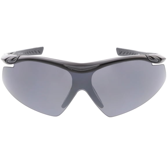 Semi Rimless Wrap Sports Sunglasses Neutral Colored Shield Lens 65mm (Shiny Black Grey / Smoke)
