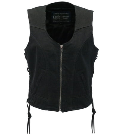 - Women's Side Lace Black Denim Zip Vest #VLC9420LZK - 3X