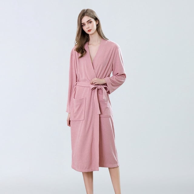 Robes pour Femmes Robe en Polaire Douce Col Châle Peignoir Long Manteau en Peluche Robe de Bain TG