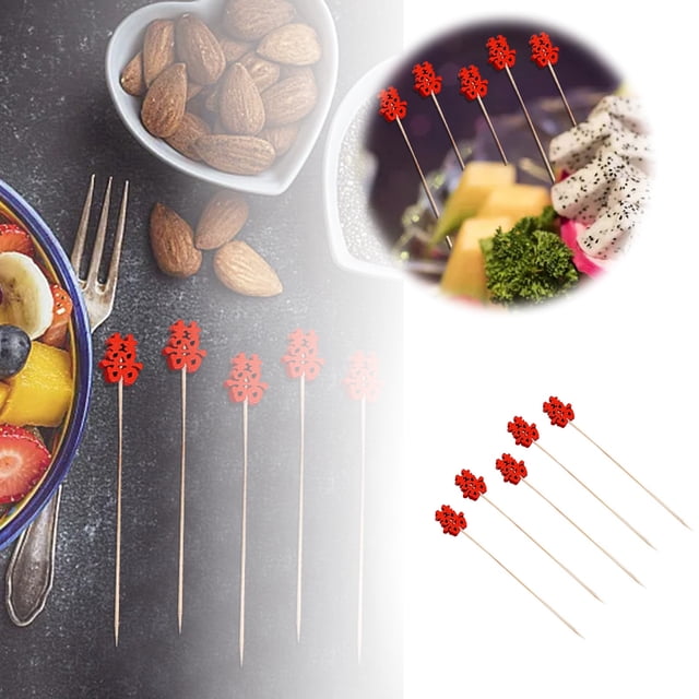 Palillos de cóctel para el Año Nuevo chino, 100 unidades, palillos con frutas, palillos para postres, palillos para comida, sándwiches, bebidas, brochetas de carne, frutas, artículos para fiestas.