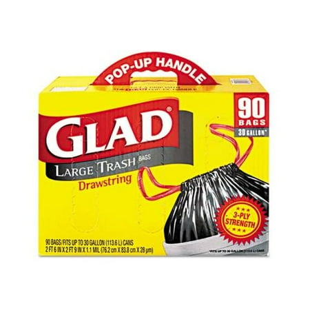 Glad 70313 Drawstring Black Outdoor Trash Bags/Can Liners, 30 Gallon CLO70313