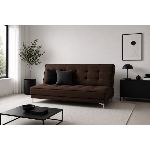 Sofa Cama Reclinable El Bazar Store Zeus Chocolate Lino Futon 3 posiciones Abotonado Sala