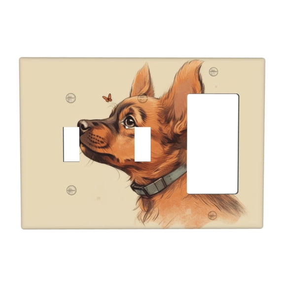 Cute Dog Switch Cover Decorative Wall Plate 3-Gang 2-Toggle 1-Decor Standard Size