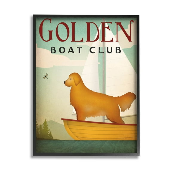 Stupell Industries Boat Club Dog Sailing Graphic Art Black Framed Art Print Wall Art, Design by Ryan Fowler