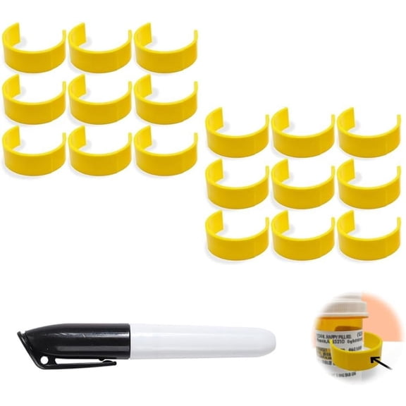 Clips for Pill Bottles, Medicine Bottle Label Clips for Easy Medication Identification - Pack with Marker, Labels (18pcs)