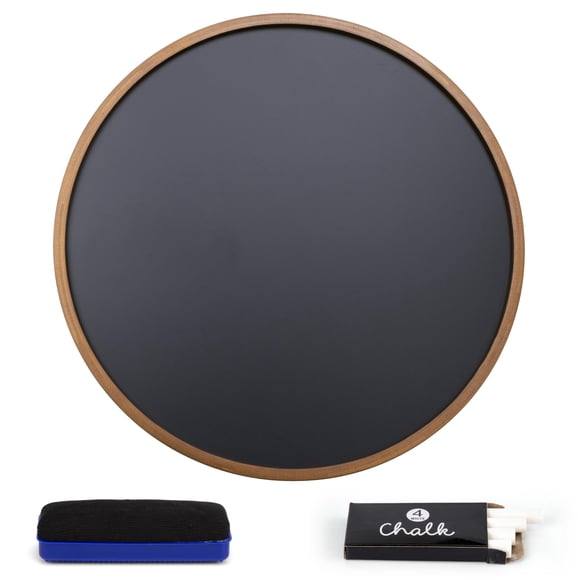 Better Office Products Round Magnetic Chalkboard with Wooden Frame for Office and Home, 18x18 inches with Mounting Hardware, 4-Piece Chalk Set, and Eraser Included (Rustic Brown)