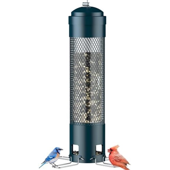 Bird Feeders for Outdoors Squirrel Proof with Weight-Activated Perches, Hanging Bird Feeder for Outside, Metal Feeder for Wild Cardinal, Finch, Blue Jay, Chickadee, 3LB Seed Capacity, Green
