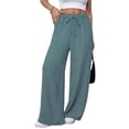 thumbnail image 4 of TANBOM Women's Wide Leg High Waist Drawstring Elastic Casual Pants Peacock Green XXL, 4 of 5