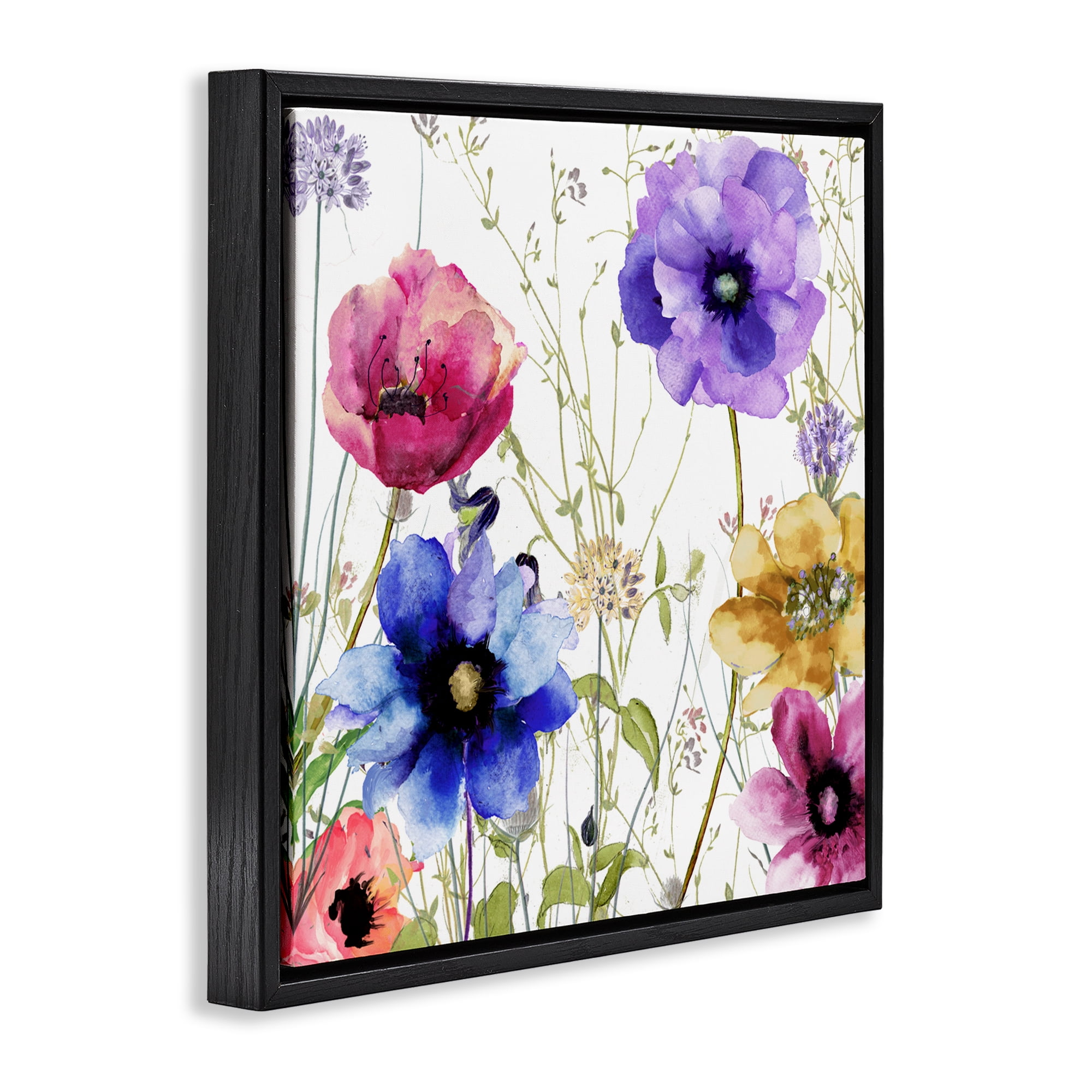 Modern Spring Garden Flowers Black Framed Floater Canvas Wall Art, design by Sasha