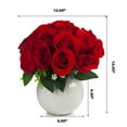 thumbnail image 4 of Enova Home 18 Heads Artificial Silk Roses Faux Flowers Arrangement in Round Tapered Ceramic Pot for Home Office Wedding Decor (Red), 4 of 4