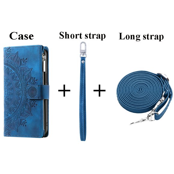 A55 A34 A15 5G Zipper Wallet CrossBody Leather Case for Samsung Galaxy A54 Luxury Cover A55 A35 A14 A05 A04 A05s 35 A 55 54 Etui BLU Case(Short Long) Samsung A05s