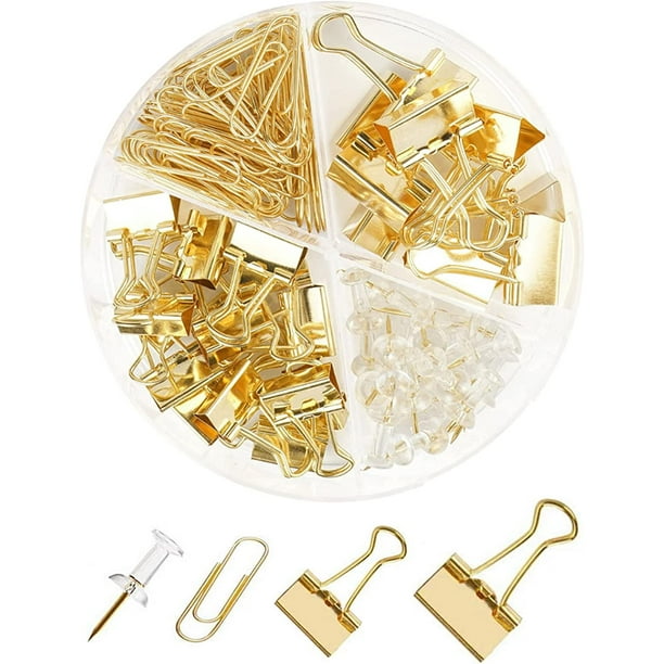 Kit De Oro Rosa, Juego De Clips Para Carpetas, Clips De Papel, Chinchetas, Total 171 Piezas Oso De Fresa Electronica