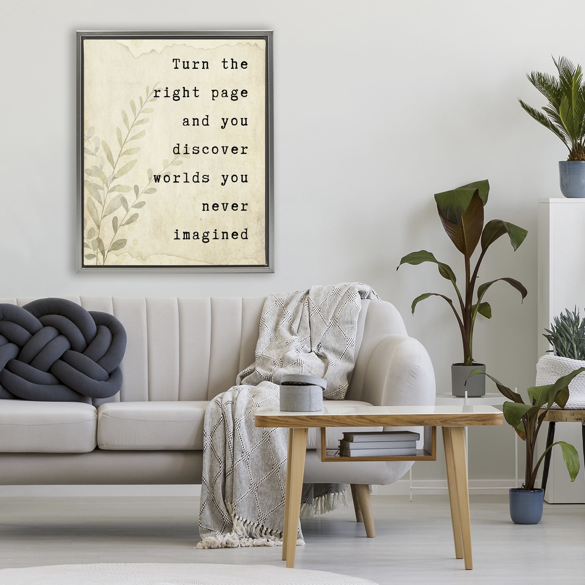 Stupell Industries Literary Wonders Quote Gray Framed Floater Canvas Wall Art, design by Julia Frost