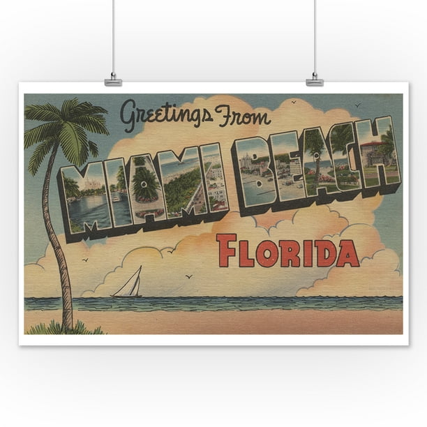 Miami Beach Florida Large Letter Scenes 12x18 Art Print Wall Decor Travel Poster Com - Miami Wall Decor Miami Beach Florida Large Letter Scenes 12x18 Art Print Wall Decor Travel Poster Com - Miami Wall Decor