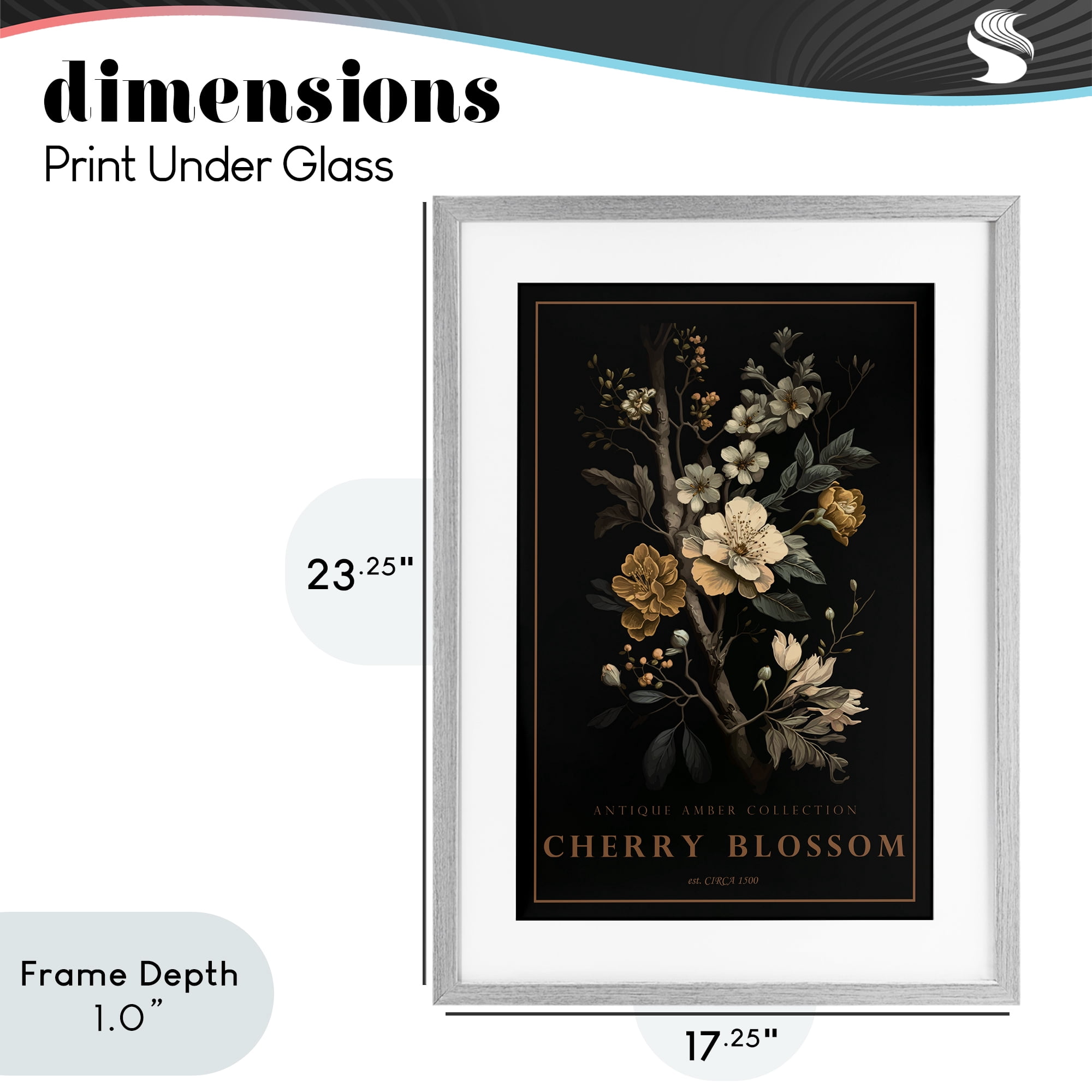 Stupell Industries Antique Cherry Blossom Light Gray Framed Print Under Glass, design by Chris Giampietro