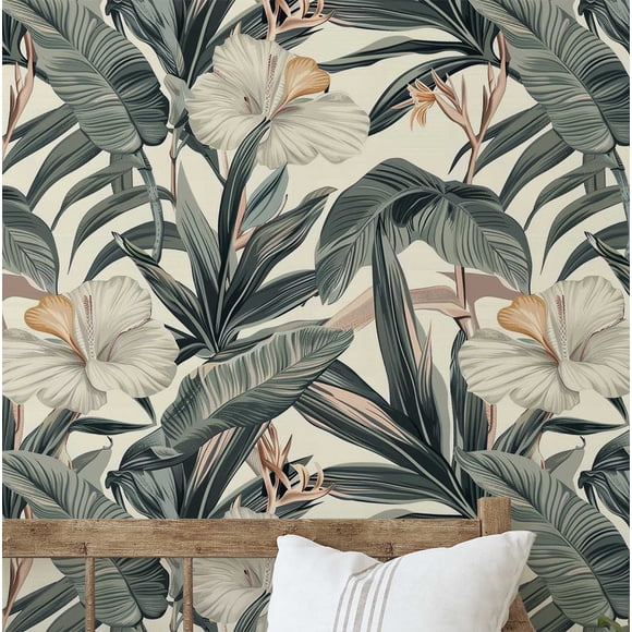 S4Sassy Floral & Leaves Wallpaper - Cream Wall Covering, 25" X 240" Self-Adhesive Textured Vinyl Wallpaper, Decorative Wallwrap, Easy Diy Wall Covering For Bedroom, Living Room, Living Space
