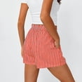 thumbnail image 4 of TEAJOPSUU Womens Striped Shorts Ruffle Elastic Waist Button Shorts with Pockets Cute Boxer Bottoms Daily Casual Pajamas Red, 4 of 6