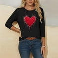thumbnail image 5 of Yteetum Valentine's Day 3/4 Sleeve Tops for Women Oversized Crewneck Valentines Graphic Print Short Sleeve T Shirt Womens Casual Solid Round Neck Loose Comfy Three Quarter Sleeve Shirt Spring Clothes, 5 of 6