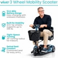 thumbnail image 2 of Vive 3-Wheel Mobility Scooter – Lightweight Electric Scooter for Seniors & Adults, Compact Folding Travel Design with Extended Battery, Charger & Basket, Black, 2 of 9