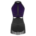 thumbnail image 5 of TiaoBug Women's Latin Dance Dress Backless Halter Neck Tassels Fringe Skirt Leotard Salsa Tango Dancewear Purple M, 5 of 6