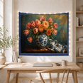 thumbnail image 5 of Floral Bouquet in Porcelain Vase Against Teal Scrollwork, Cozy Vintage for Art Lovers, Traditional Wall Decor, Housewarming Gift, Tapestry Wall Hanging for Living Room and Bedroom, 5 of 7